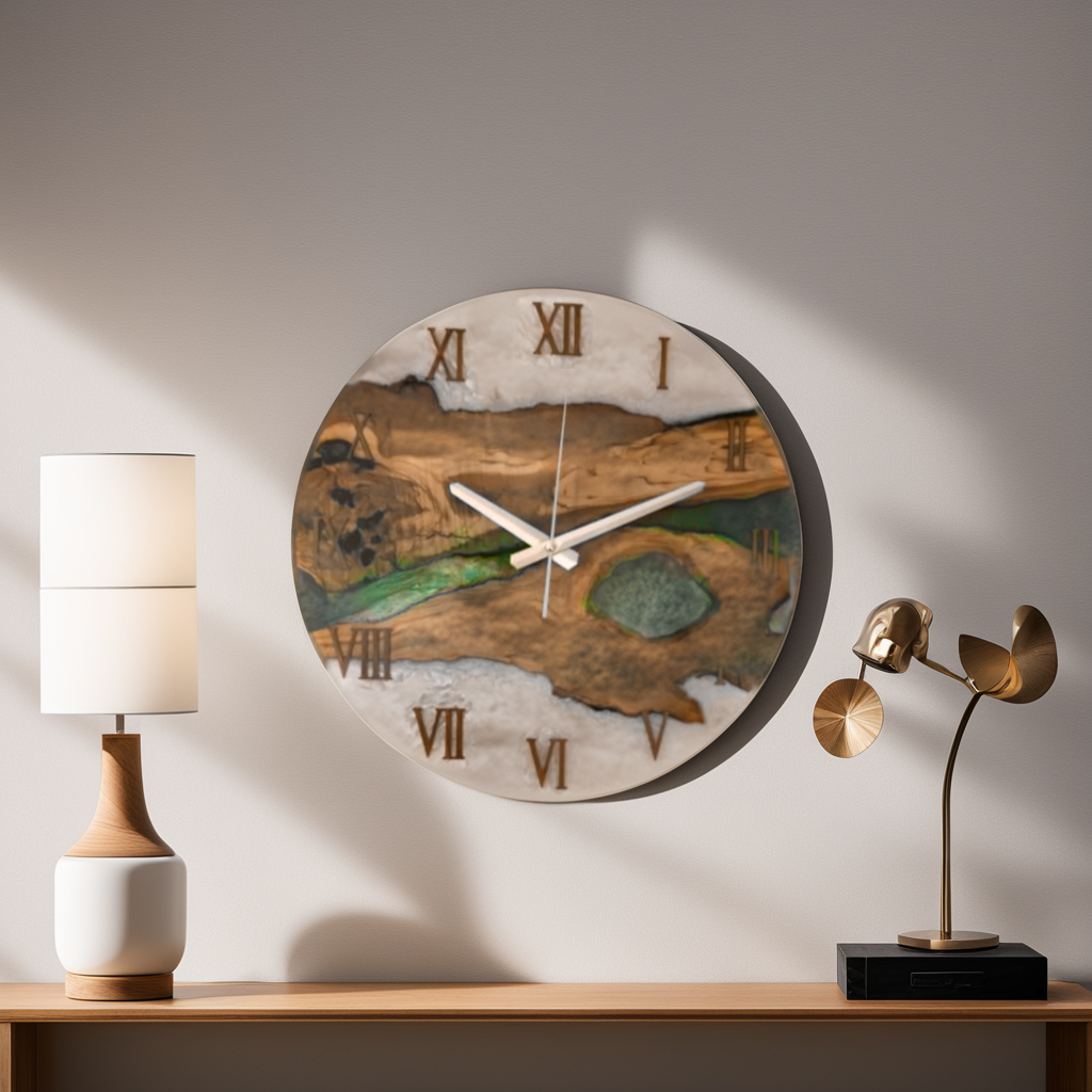 Bicolor Epoxy & Olive Wood Wall Clock resinwoodliving