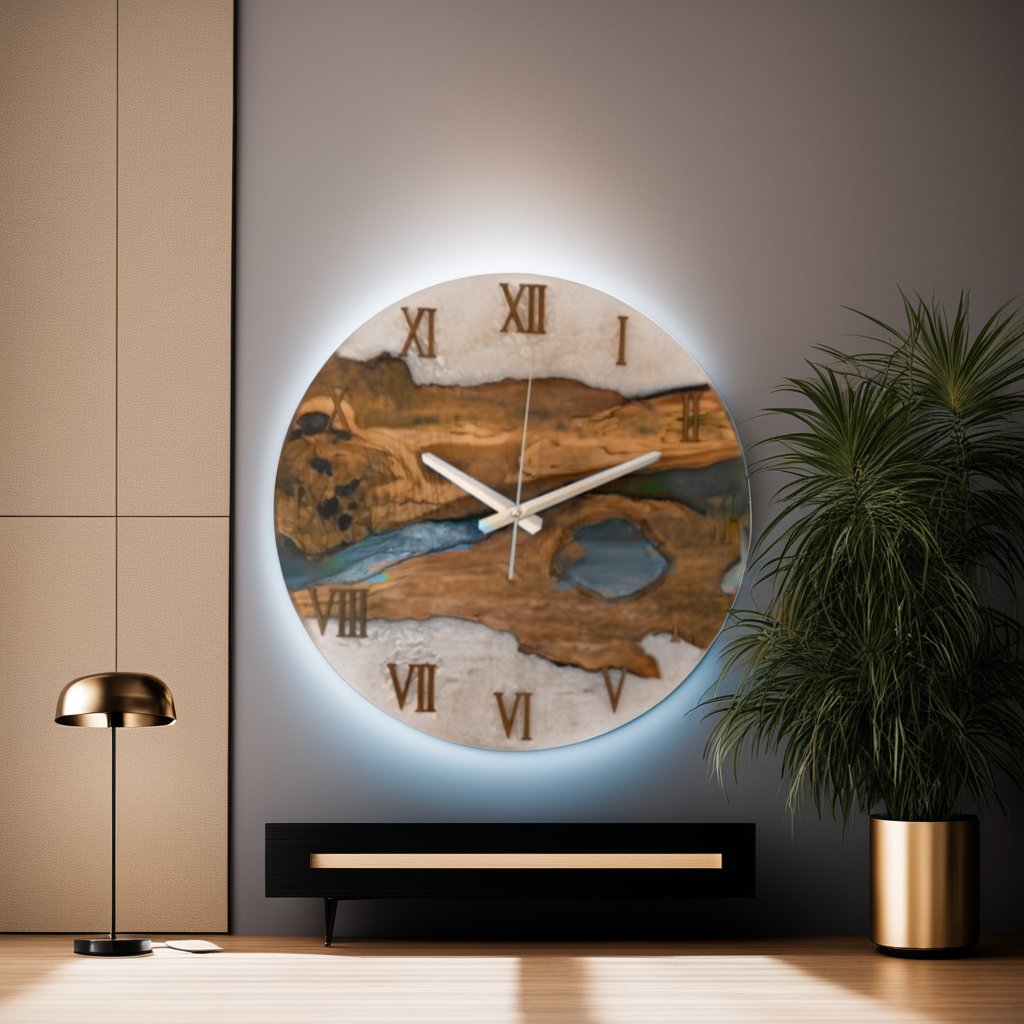 Bicolor Epoxy & Olive Wood Wall Clock resinwoodliving