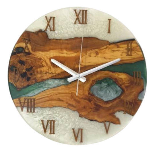 Bicolor Epoxy & Olive Wood Wall Clock