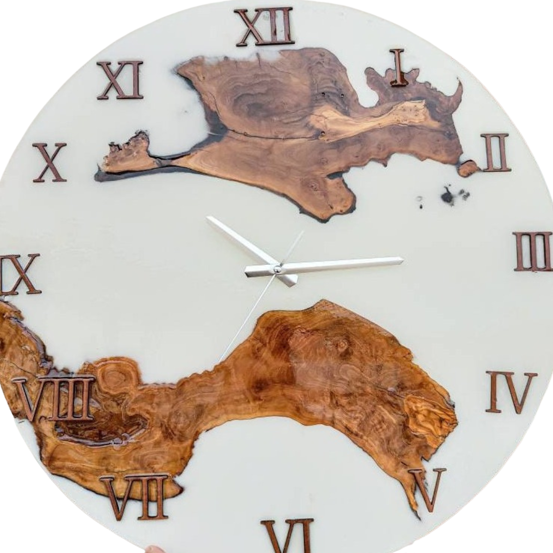 Metallic Color Epoxy & Olive Wood Wall Clock