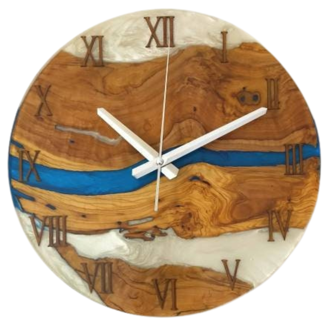 Bicolor Epoxy & Olive Wood Wall Clock