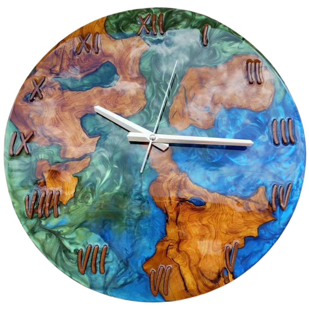 Bicolor Epoxy & Olive Wood Wall Clock