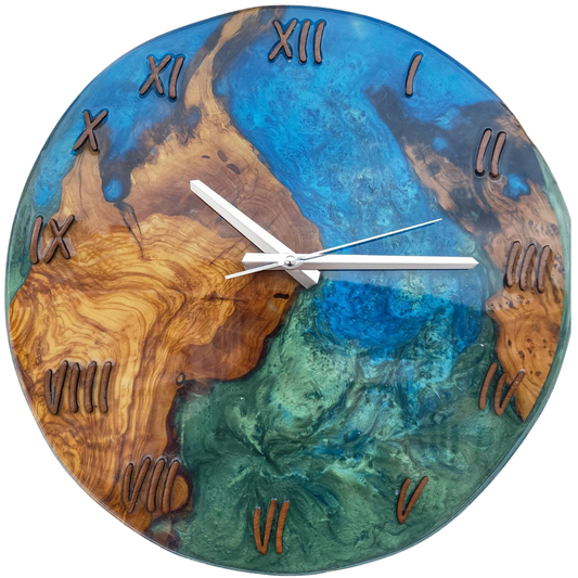 Bicolor Epoxy & Olive Wood Wall Clock