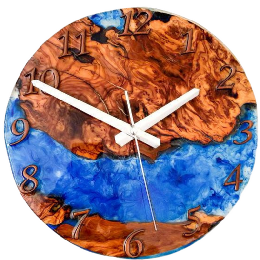 Metallic Color Epoxy & Olive Wood Wall Clock