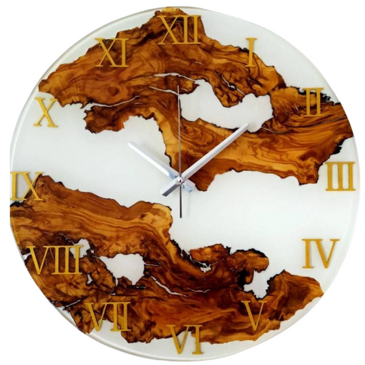 Metallic Color Epoxy & Olive Wood Wall Clock