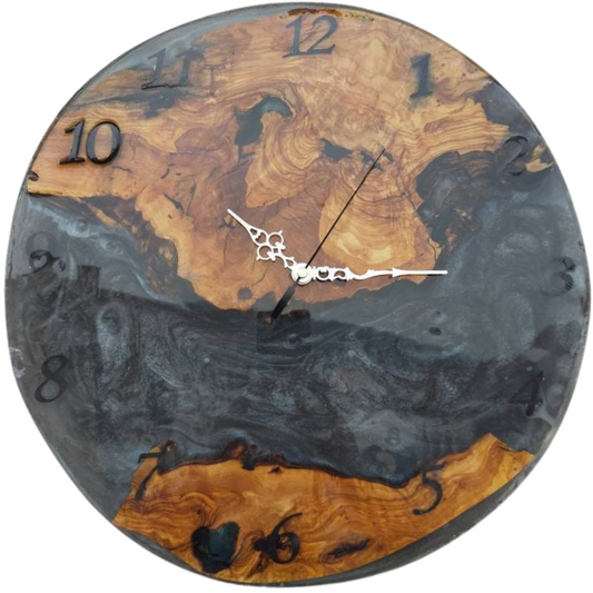 Metallic Color Epoxy & Olive Wood Wall Clock