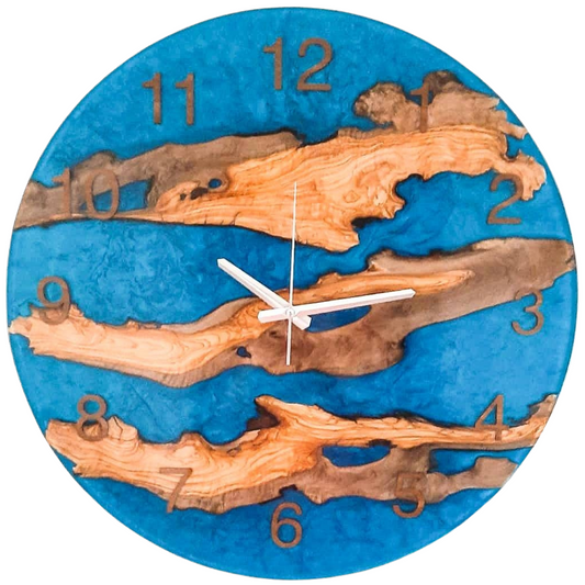 Metallic Color Epoxy & Olive Wood Wall Clock