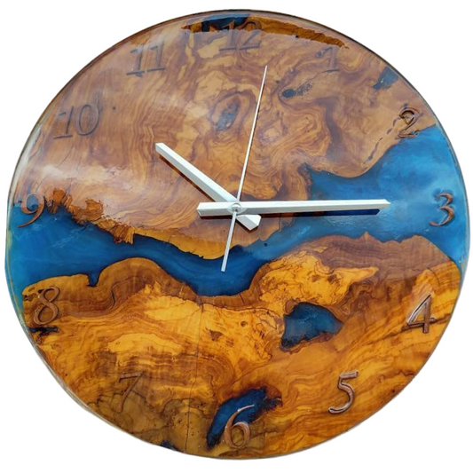 Metallic Color Epoxy & Olive Wood Wall Clock