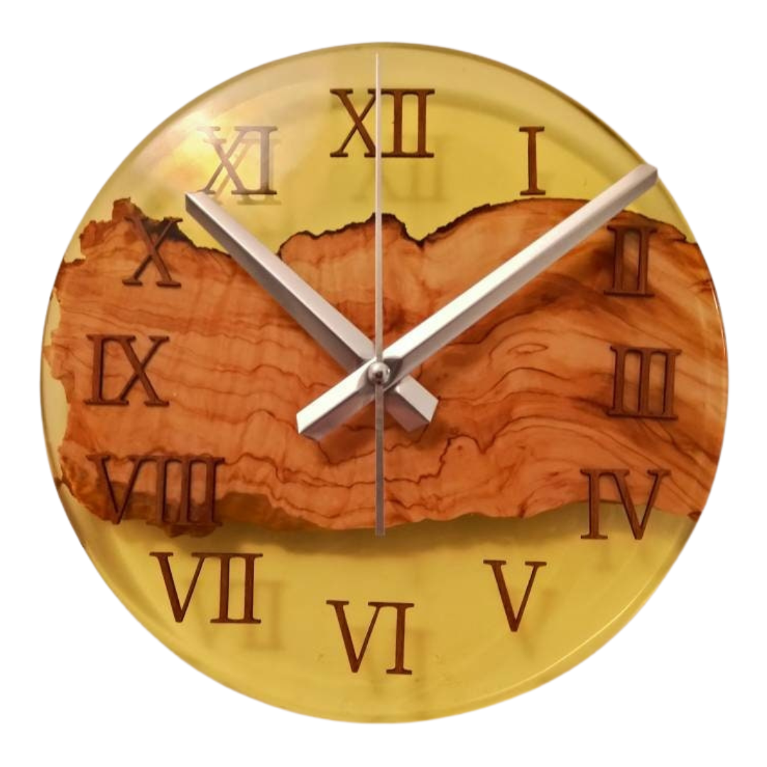 Transparent Epoxy & Olive Wood Wall Clock