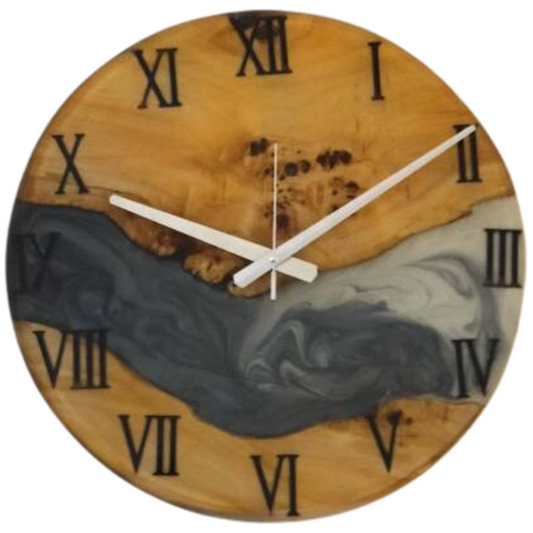 Metallic Color Epoxy & Olive Wood Wall Clock