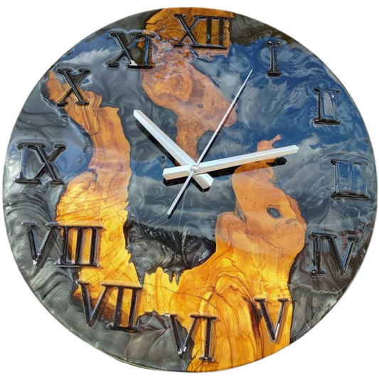 Metallic Color Epoxy & Olive Wood Wall Clock