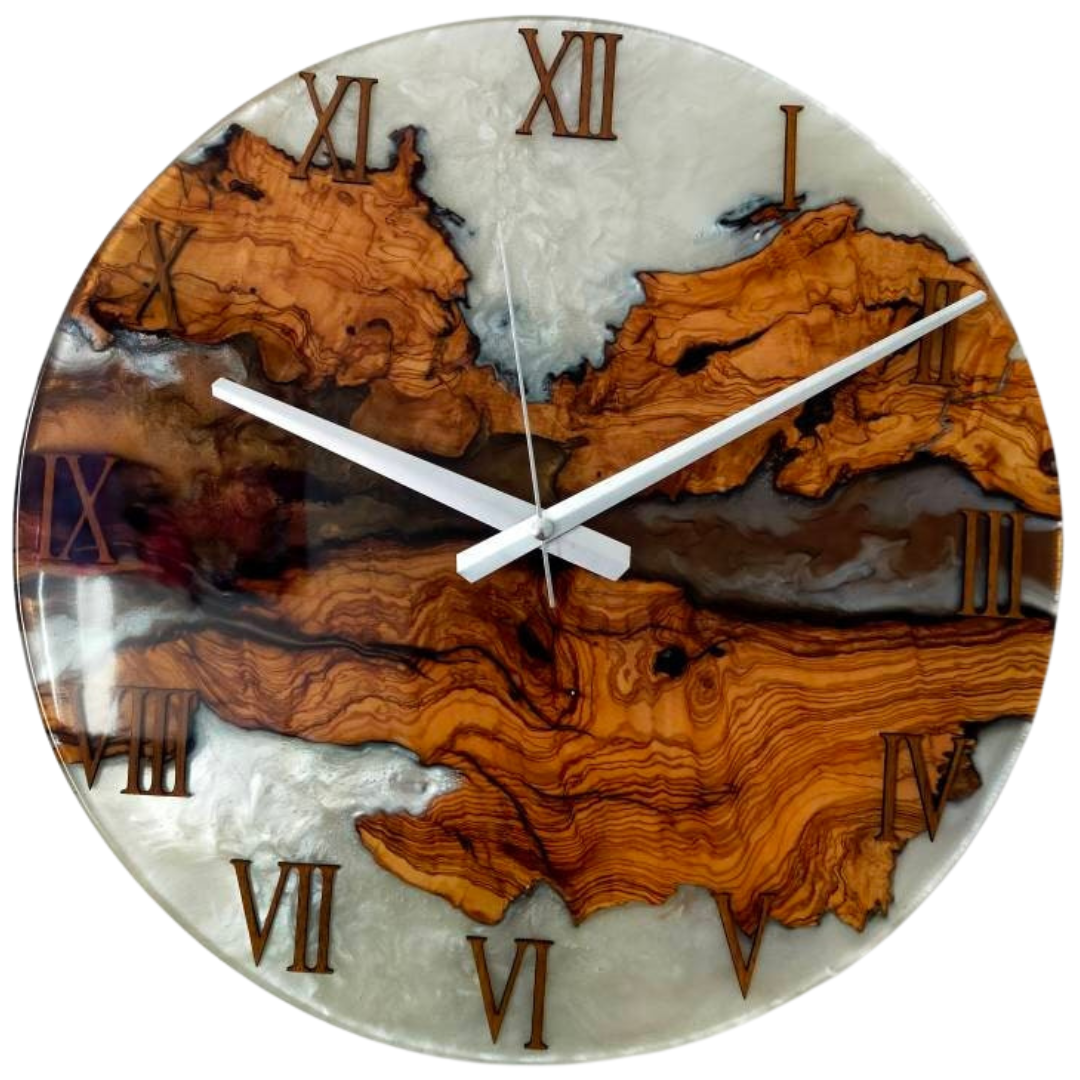 Bicolor Epoxy & Olive Wood Wall Clock