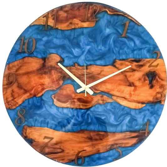 Metallic Color Epoxy & Olive Wood Wall Clock