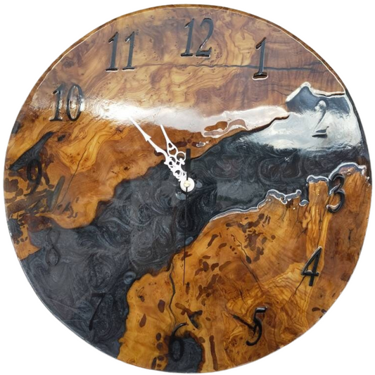 Metallic Color Epoxy & Olive Wood Wall Clock