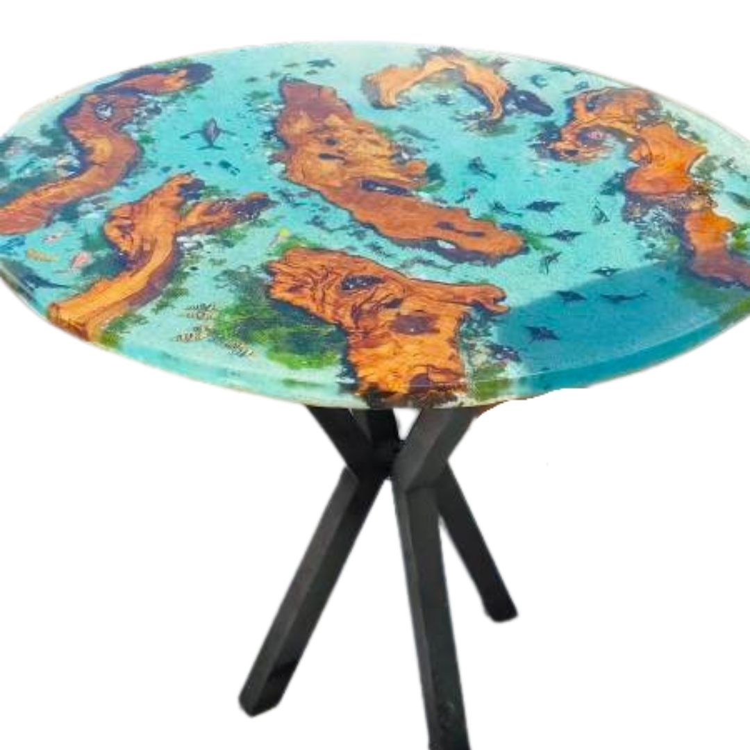 Epoxy Resin & Wood Table Top - Aquarium