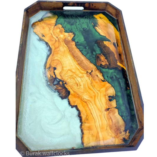 Epoxy Resin & Wood Serving Tray - Octagonal Edge Serving Tray