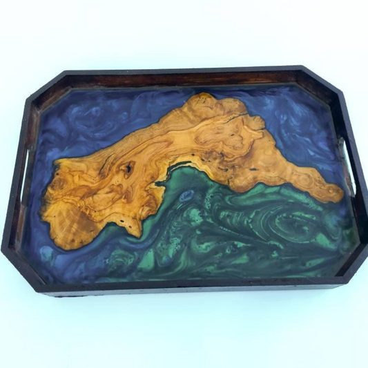 Epoxy Resin & Wood Serving Tray - Octagonal Edge Serving Tray