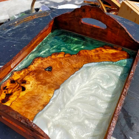 Epoxy Resin & Wood Serving Tray - Live Edge Serving Tray