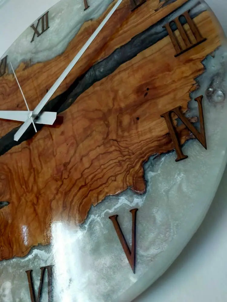 Bicolor Epoxy & Olive Wood Wall Clock