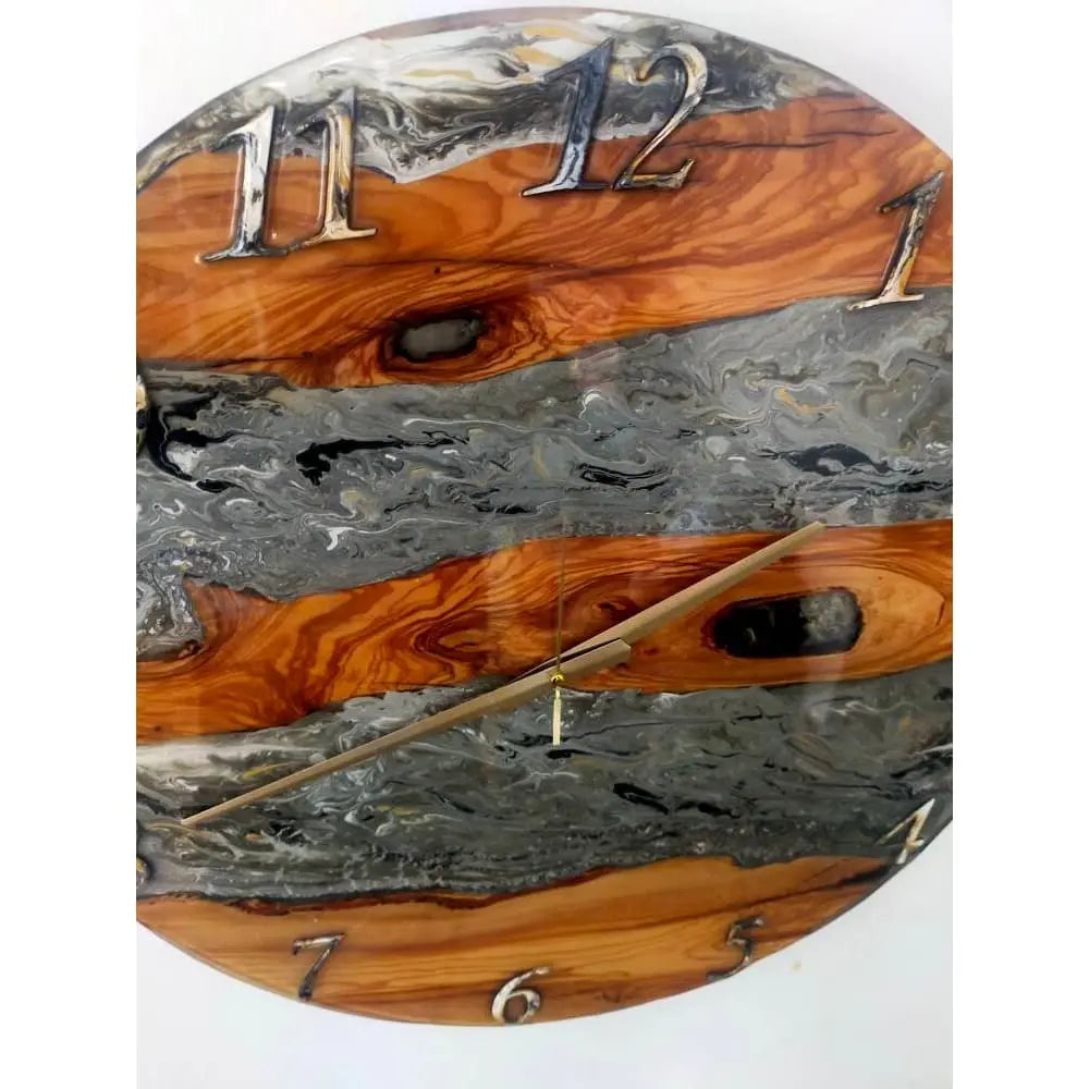 Metallic Color Epoxy & Olive Wood Wall Clock