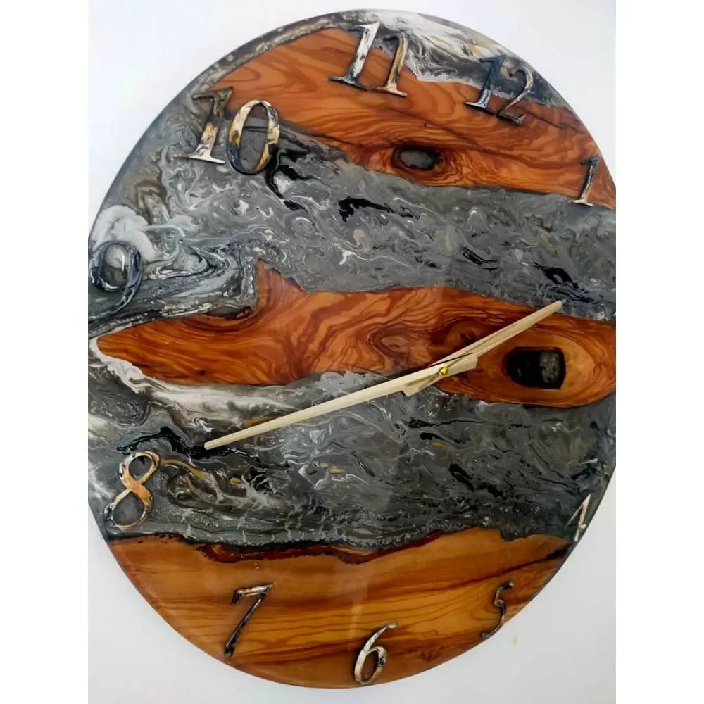 Metallic Color Epoxy & Olive Wood Wall Clock