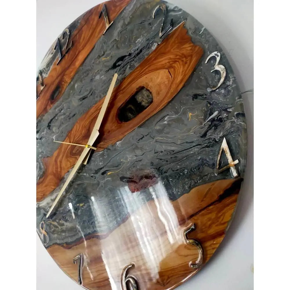 Metallic Color Epoxy & Olive Wood Wall Clock