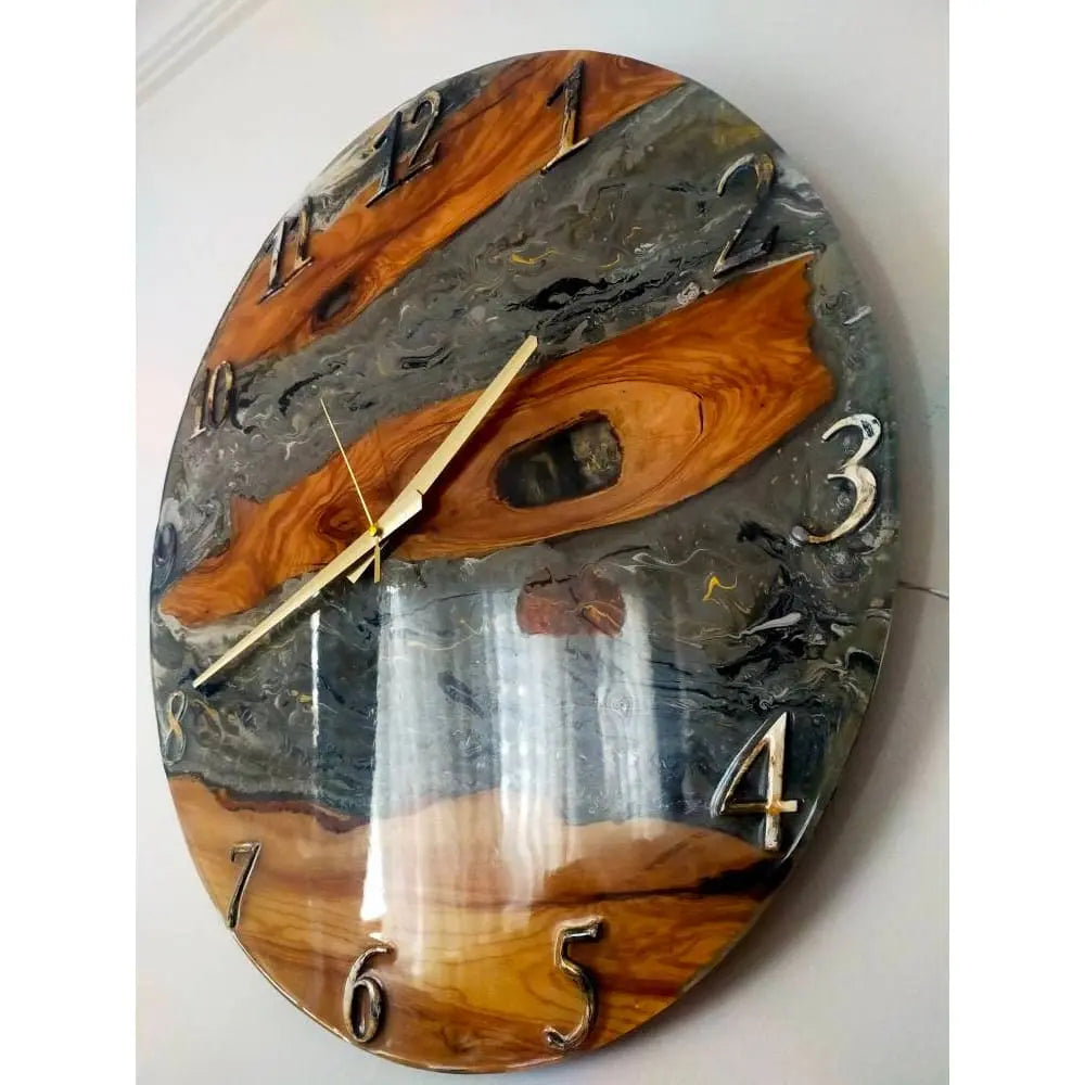 Metallic Color Epoxy & Olive Wood Wall Clock