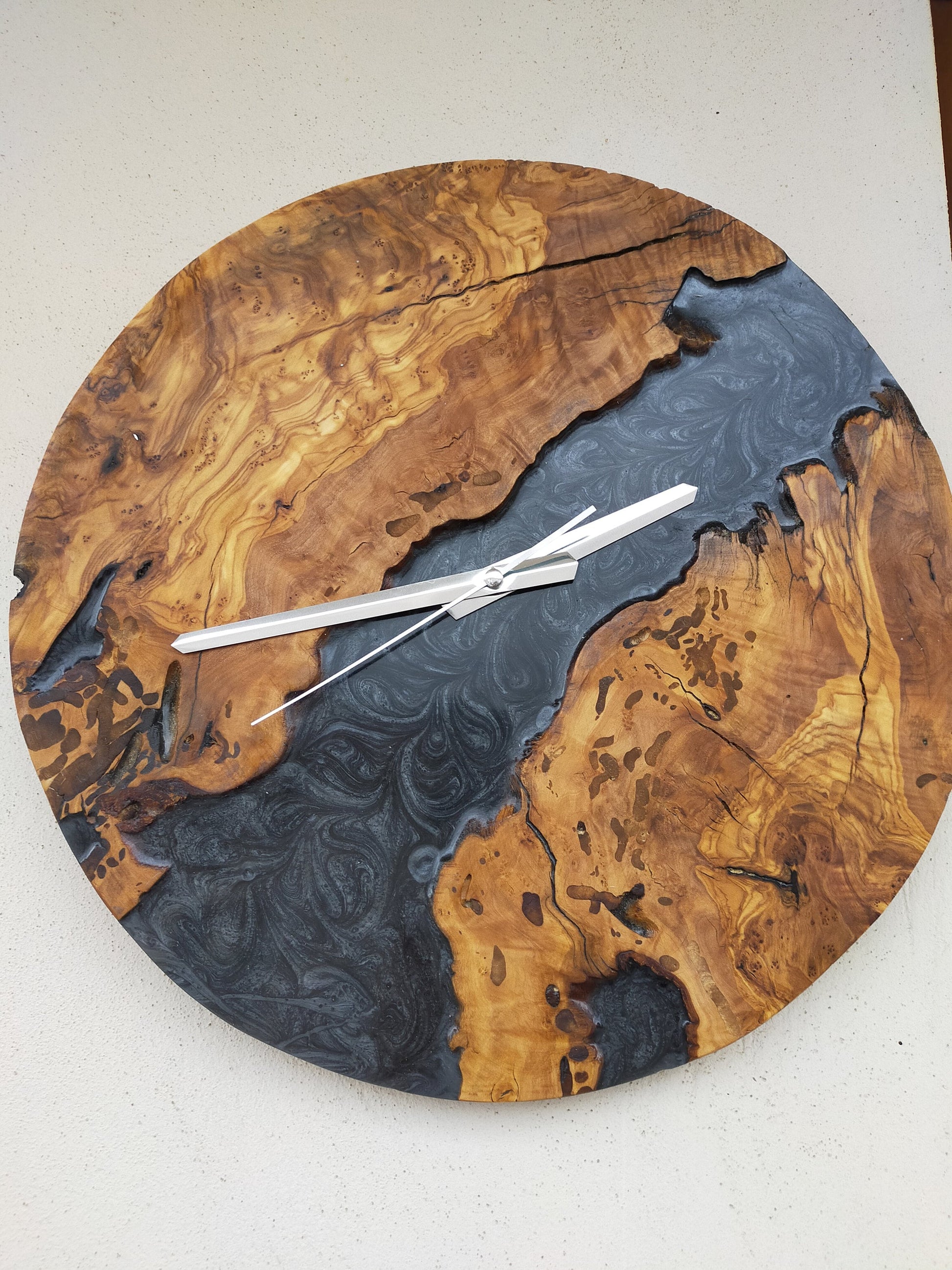 Metallic Color Epoxy & Olive Wood Wall Clock