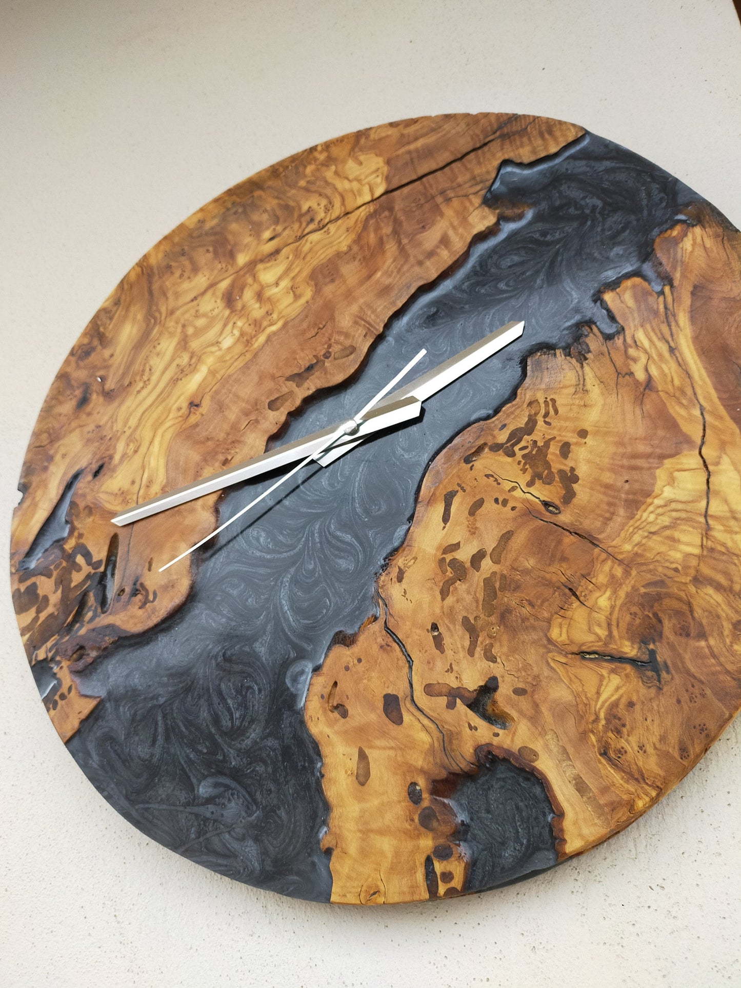 Metallic Color Epoxy & Olive Wood Wall Clock