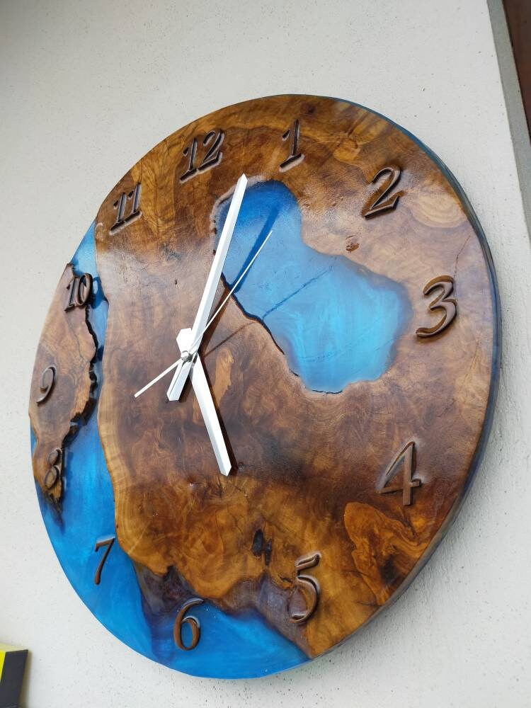 Metallic Color Epoxy & Olive Wood Wall Clock