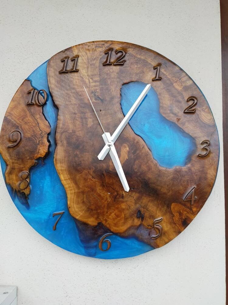 Metallic Color Epoxy & Olive Wood Wall Clock