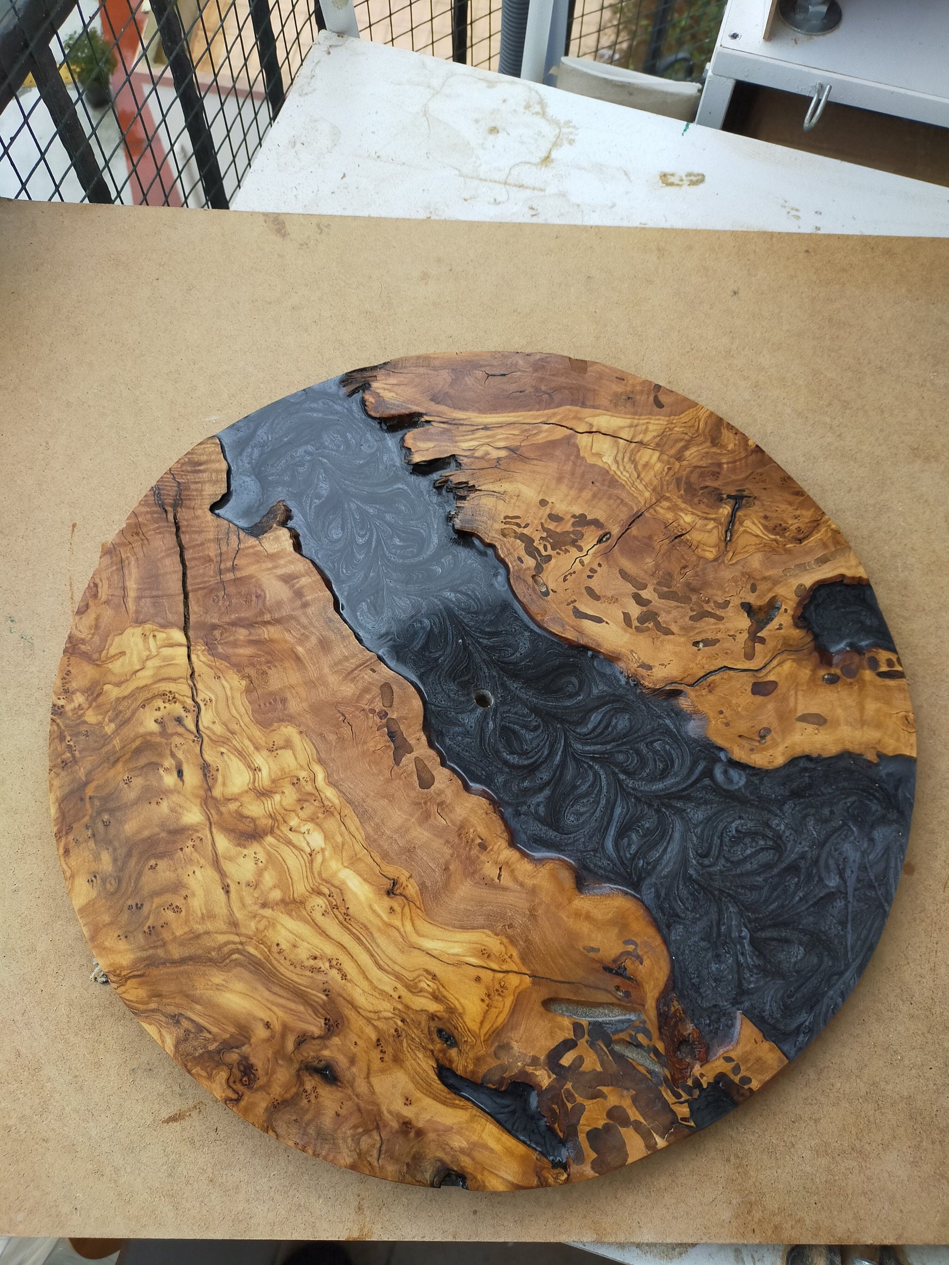 Metallic Color Epoxy & Olive Wood Wall Clock