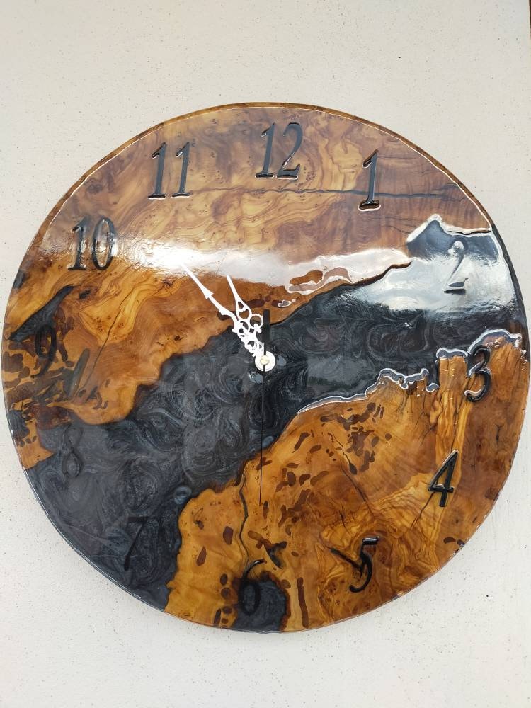 Metallic Color Epoxy & Olive Wood Wall Clock