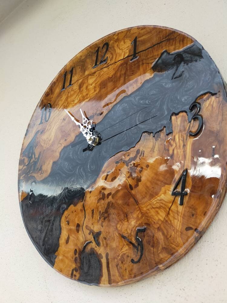 Metallic Color Epoxy & Olive Wood Wall Clock