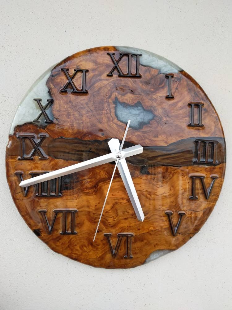 Metallic Color Epoxy & Olive Wood Wall Clock