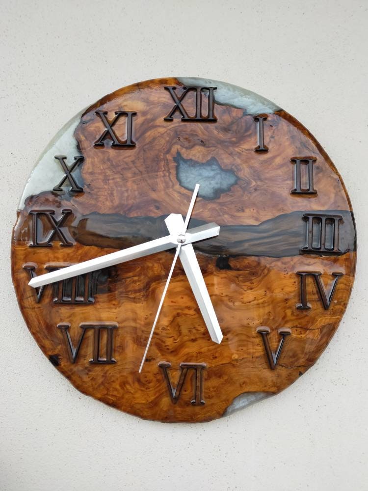 Metallic Color Epoxy & Olive Wood Wall Clock