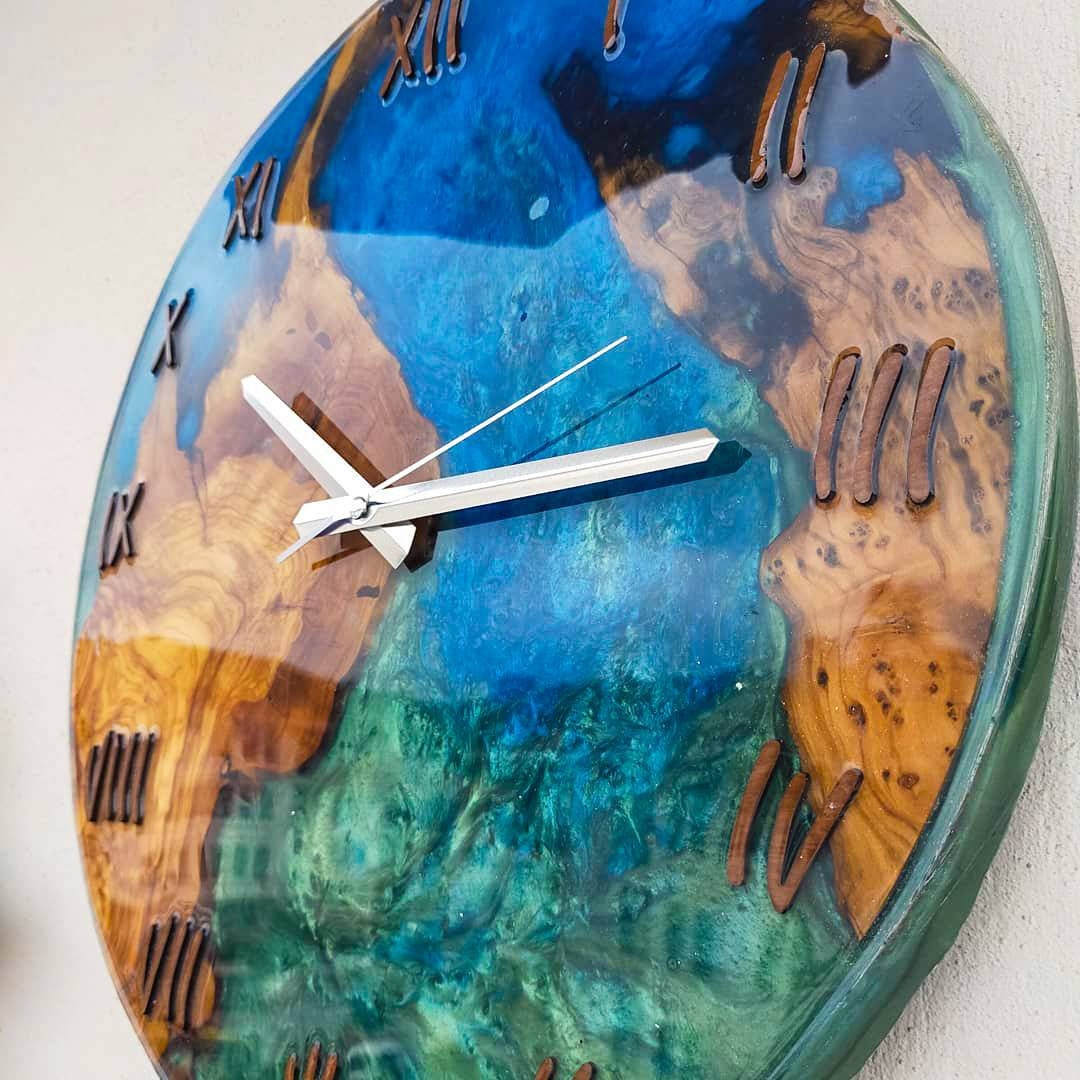 Bicolor Epoxy & Olive Wood Wall Clock