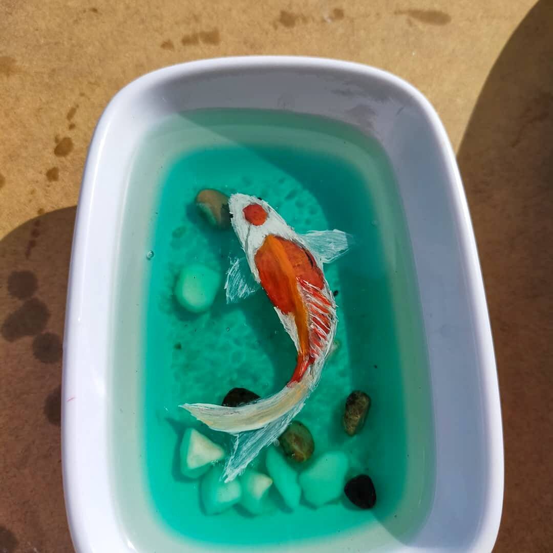 Coloured 3D resin painting goldfish, hand-painted deals koi, painting art, collection art, feng shui decoration, housewarming gifts, custom gifts