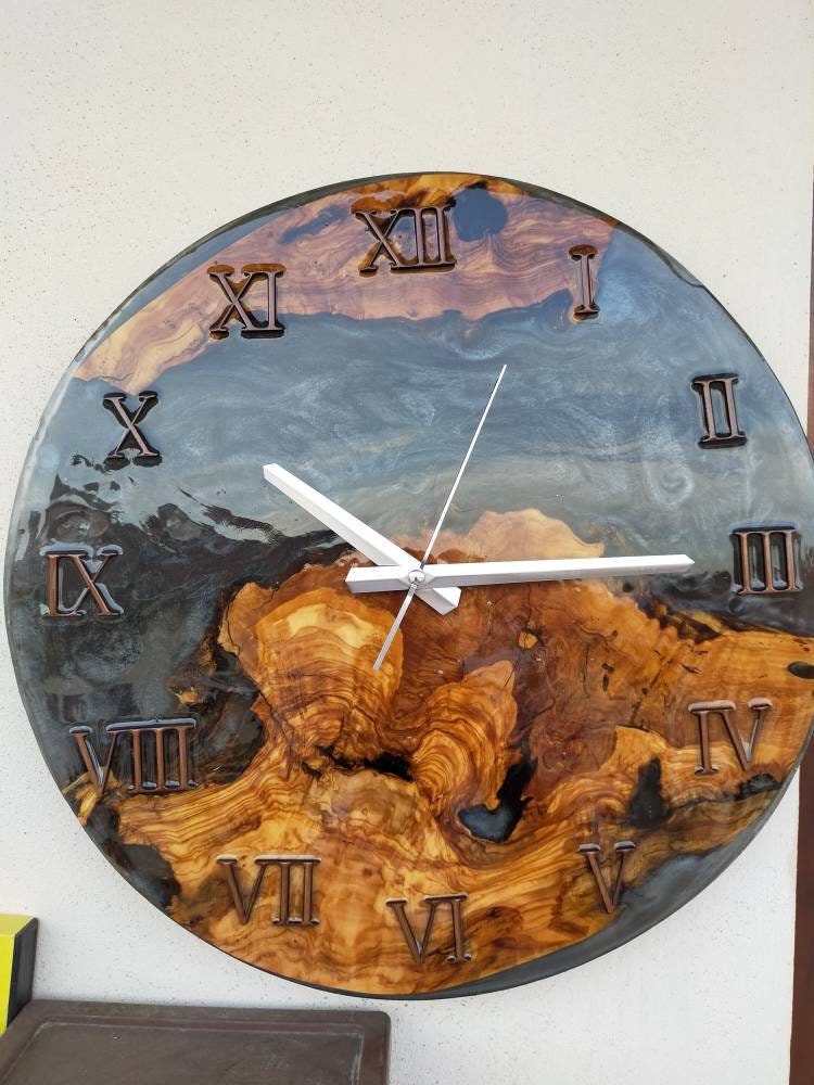 Metallic Color Epoxy & Olive Wood Wall Clock