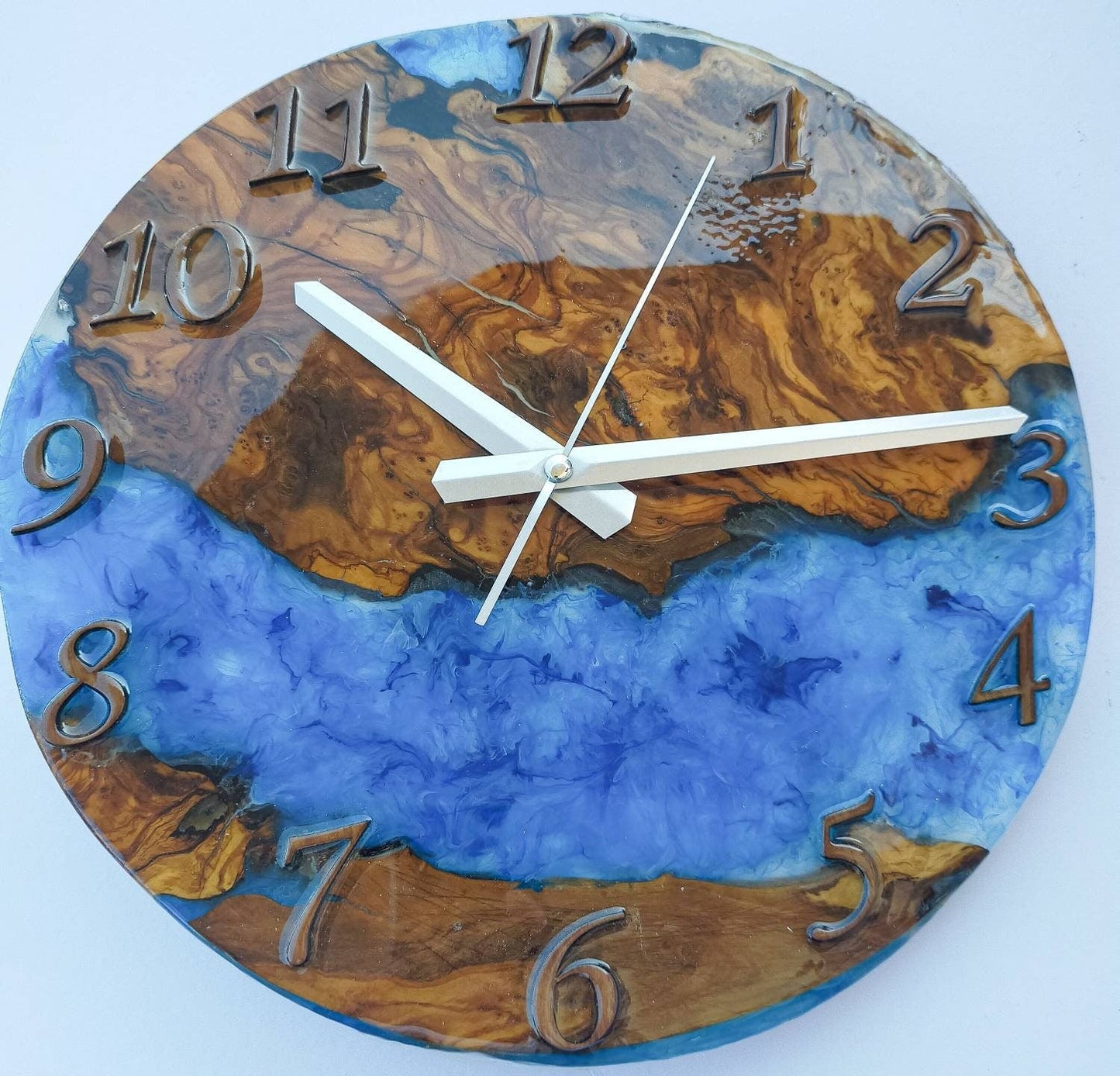 Metallic Color Epoxy & Olive Wood Wall Clock