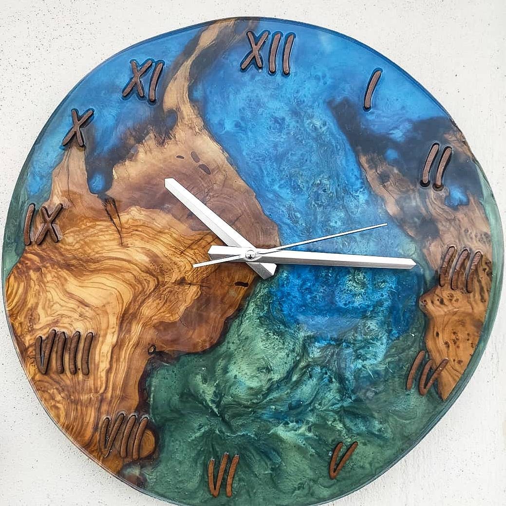 Bicolor Epoxy & Olive Wood Wall Clock