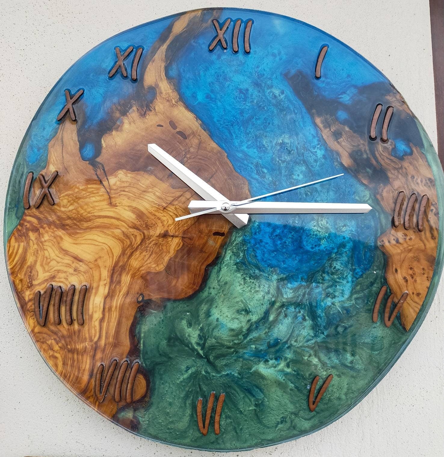 Bicolor Epoxy & Olive Wood Wall Clock