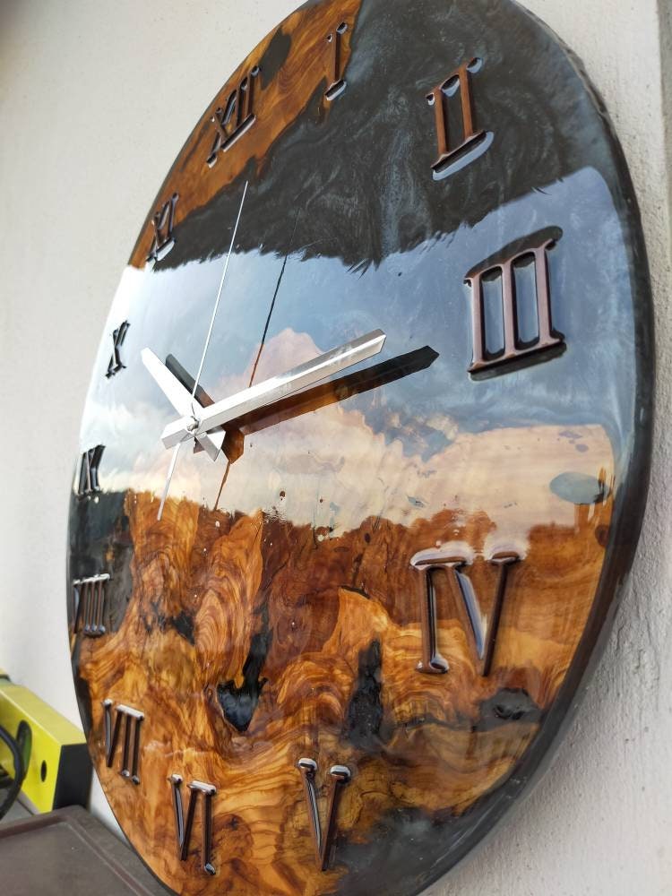 Metallic Color Epoxy & Olive Wood Wall Clock