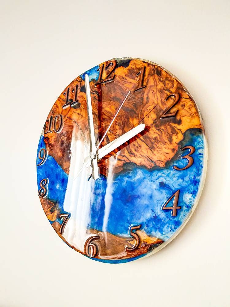 Metallic Color Epoxy & Olive Wood Wall Clock