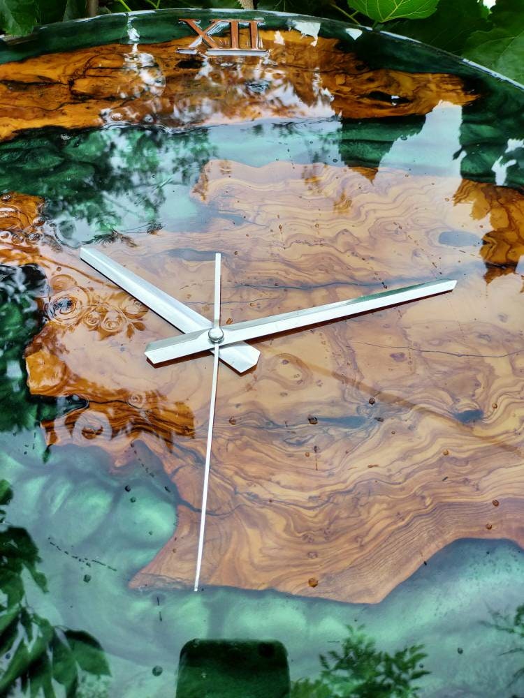 Metallic Color Epoxy & Olive Wood Wall Clock