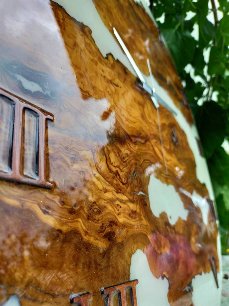 Metallic Color Epoxy & Olive Wood Wall Clock