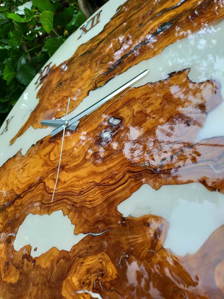 Metallic Color Epoxy & Olive Wood Wall Clock