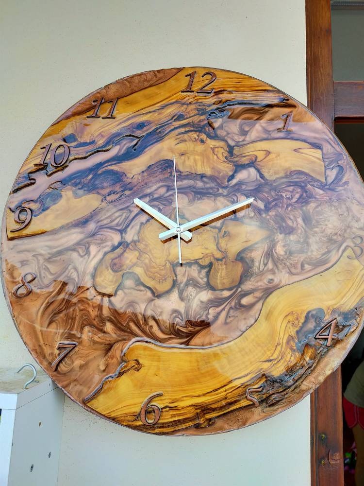 Metallic Color Epoxy & Olive Wood Wall Clock