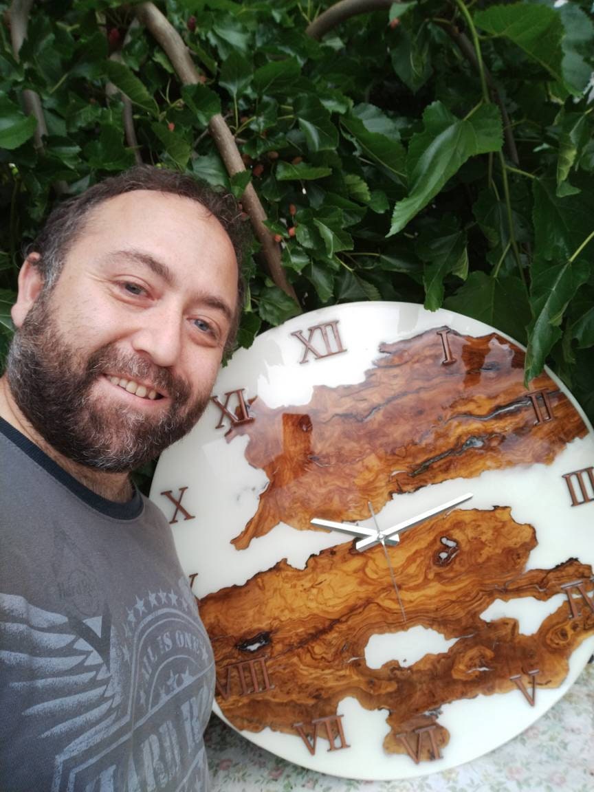 Metallic Color Epoxy & Olive Wood Wall Clock
