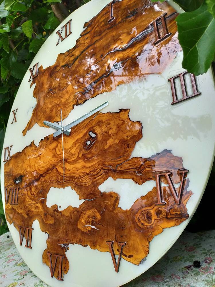 Metallic Color Epoxy & Olive Wood Wall Clock
